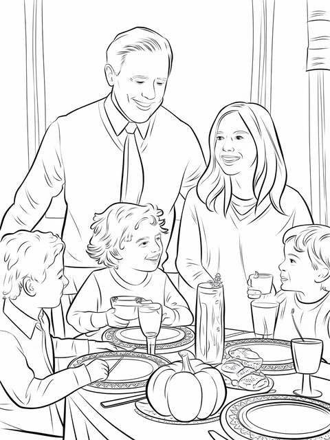 A joyful christian family gathered around a table, ready for a meal