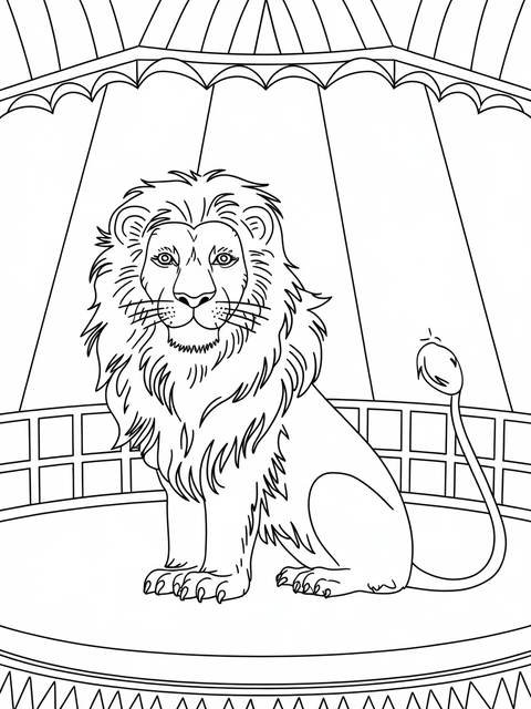 A majestic lion in a circus ring, ready for a performance