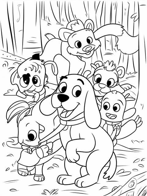 Clifford the big red dog and his animal friends, a coloring page