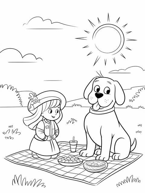 Clifford the big red dog and emily enjoying a picnic on a sunny day