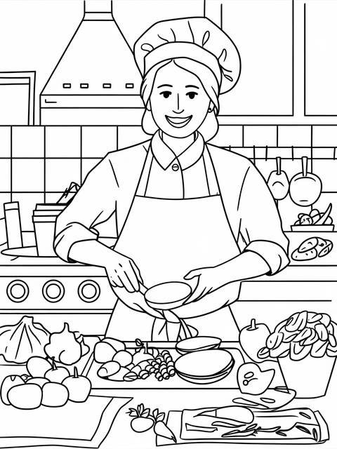 Community helper: a cheerful chef preparing food in a kitchen setting