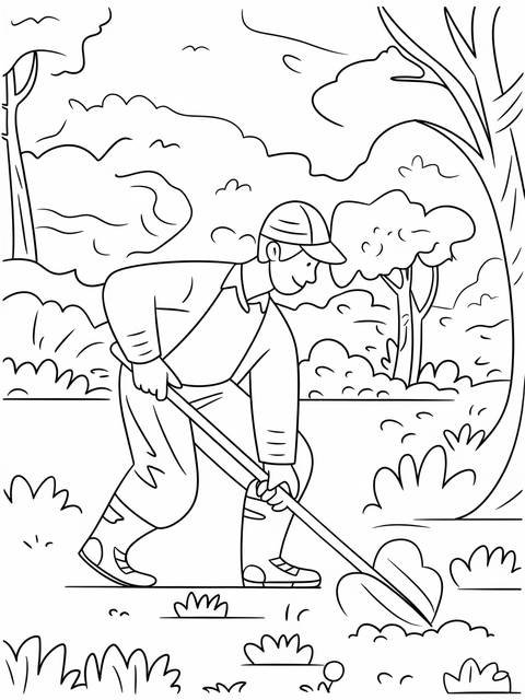A community helper, a gardener, using a shovel in a passionate environment