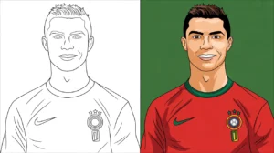 Cristiano ronaldo coloring page: portrait of the football player in a jersey