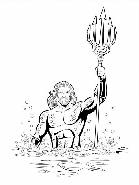 Aquaman emerging from the ocean, holding his trident, from a dc comic cover