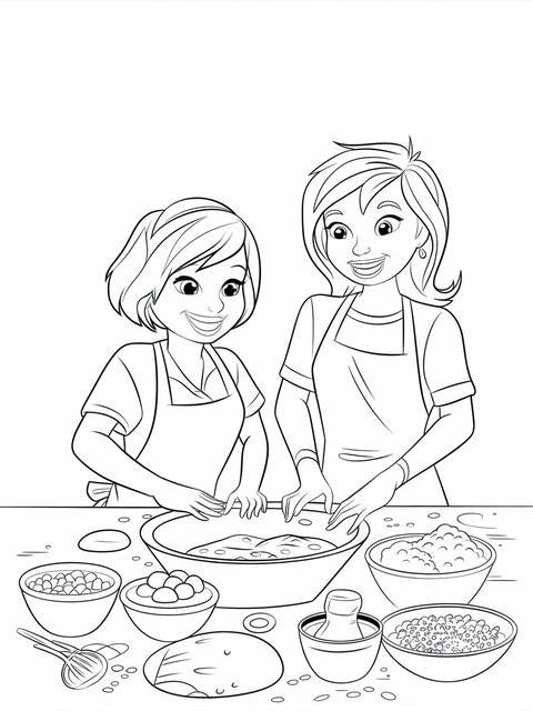 Diana and roma, baking together, preparing food with bowls and ingredients on a table