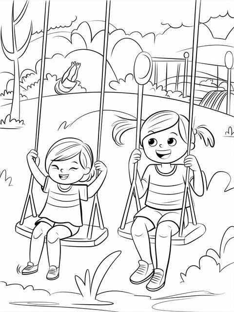 Diana and roma, two children, playing on swings in a park setting