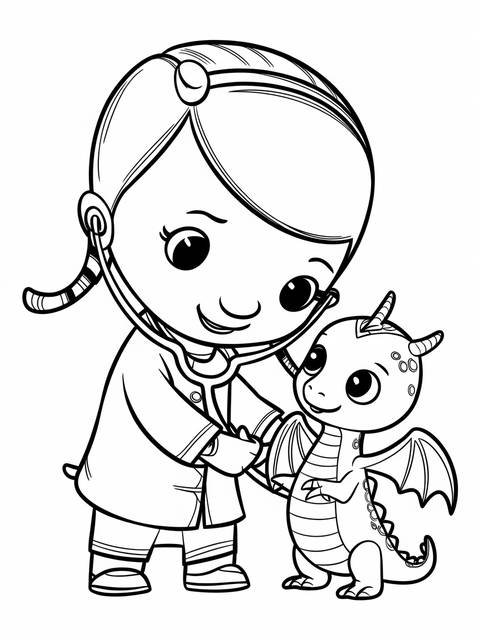 Doc mcstuffins examining a dragon with a stethoscope, a scene from the show
