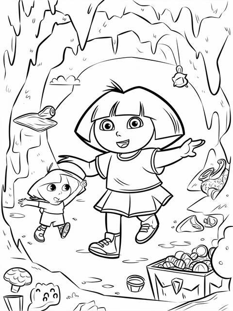 Dora the explorer and boots exploring a cave, ready for an adventure