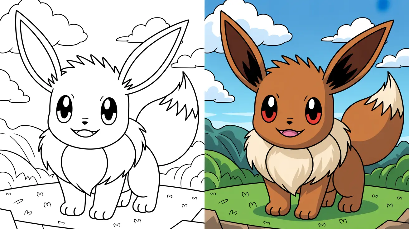 Eevee coloring page featuring a brown and white pokemon, ready to color