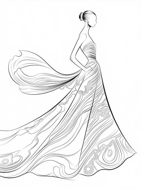 Fashion model in a flowing gown, suitable for a cover, with elegant lines