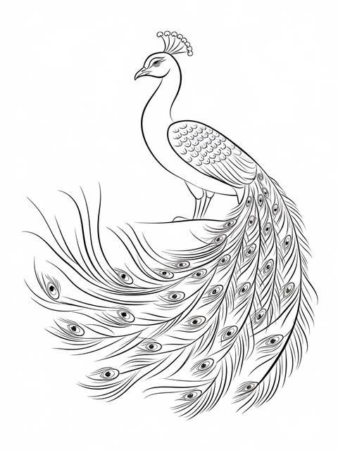 Elegant peacock illustration, featuring detailed feathers, perfect for a cover or coloring page