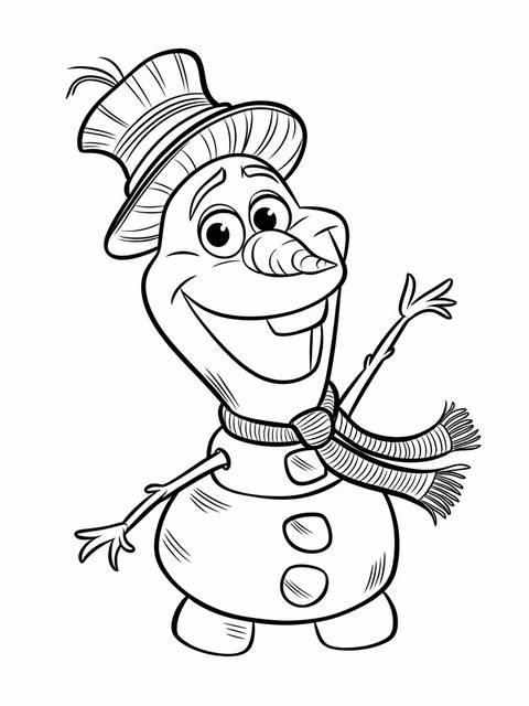Line art of olaf the snowman from frozen 2 wearing a hat and scarf