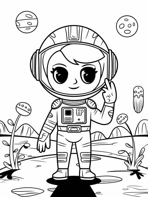 A gacha character styled as an astronaut on a planet with space-themed elements