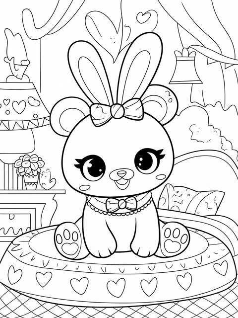 A gacha pet plushie, a cuddly bunny-bear hybrid, ready for coloring