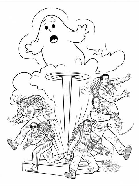 Ghostbusters capturing a ghost; scene from the cover of a ghostbusters comic