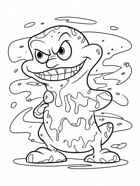 Line art of ghostbusters' slimer, the fun-loving ghost, with a big grin