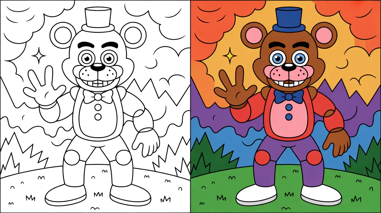 Glamrock freddy coloring page, featuring the character in a friendly pose