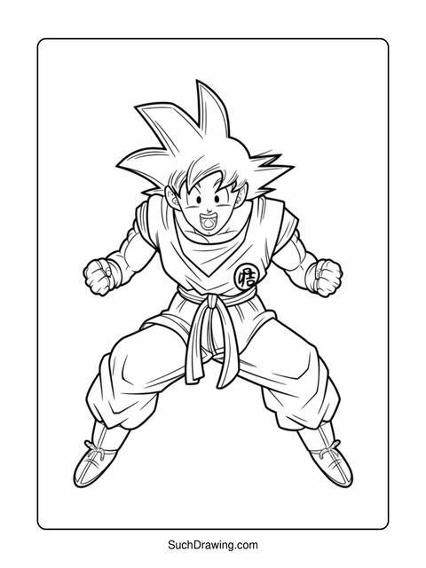 Line art of goku from dragon ball z in an action pose