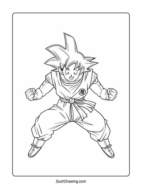 Line art of goku in a fighting stance, ready for action