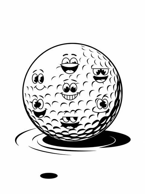 Golf ball with various fun facial expressions, ready for coloring
