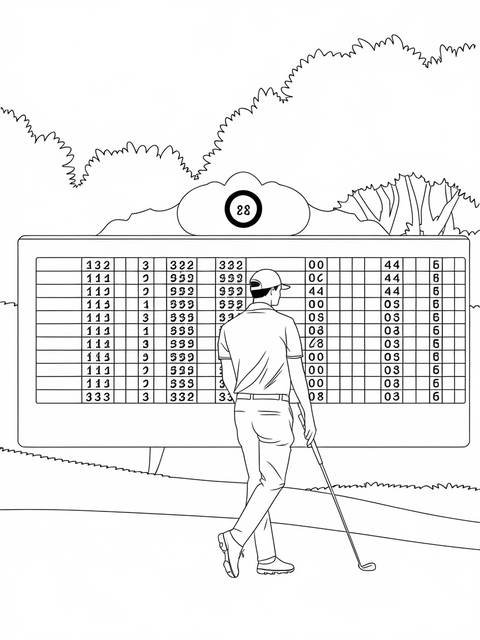 Golf a golfer standing in front of a scoreboard on a golf course