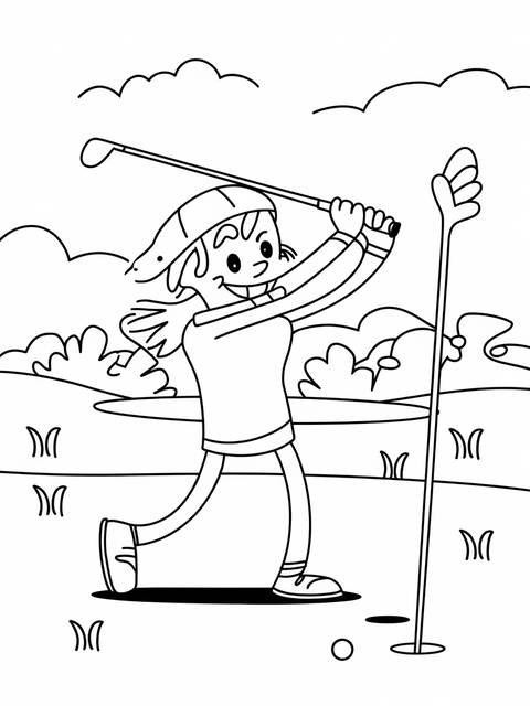 Cartoon character golfing, a whimsical illustration from a golf cover design