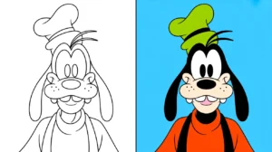 Goofy coloring page: a smiling goofy character, ready for coloring fun