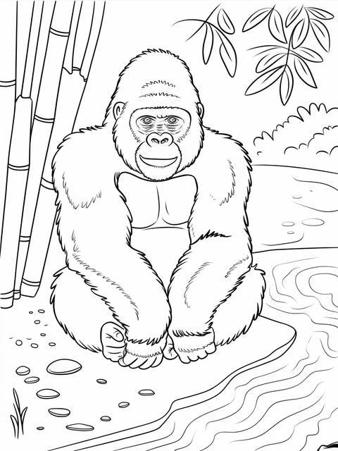 A peaceful gorilla sitting, as depicted in the coloring page cover art