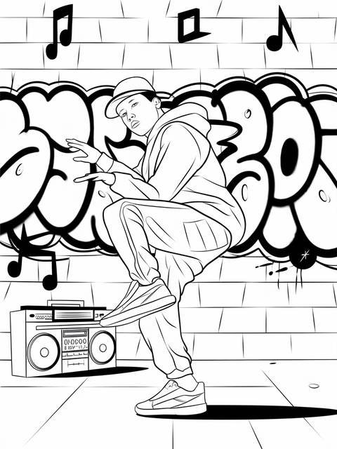 Graffiti-style illustration of a hip hop dancer performing in front of graffiti art