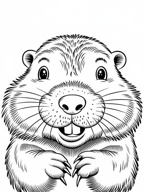 Close-up coloring page of a groundhog, perfect for groundhog day celebrations