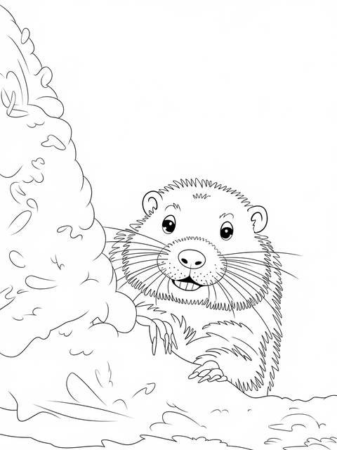 Groundhog peeking out, a coloring page illustration for groundhog day
