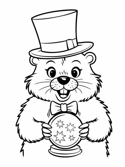 A groundhog wearing a top hat and holding a crystal ball, for groundhog day