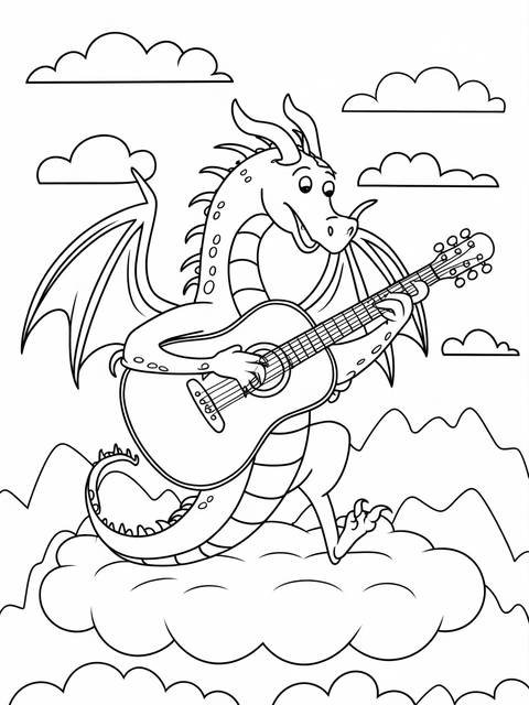 A whimsical dragon playing a guitar on a cloud, from the 'guitar a' cover
