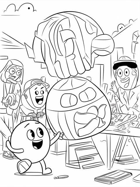 Gumball trying to impress penny in a coloring page scene with friends