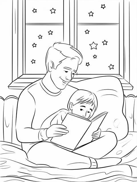 A dad reading a bedtime story with their child on father's day
