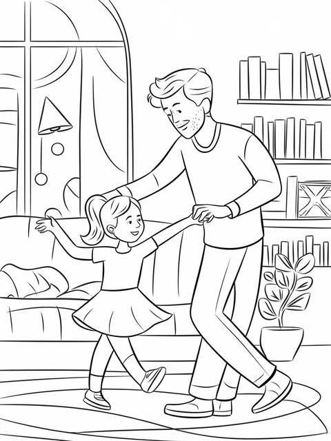 Happy father's day: a father and daughter dancing together in a living room