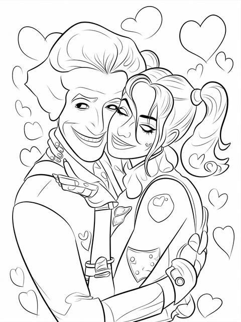 Harley quinn embracing someone, surrounded by hearts, from the harley quinn comic