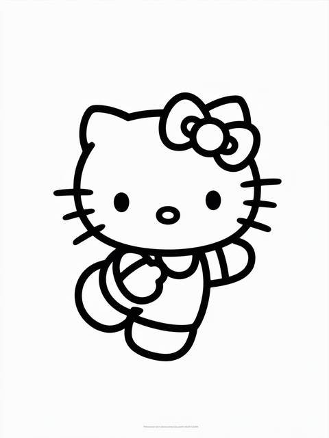 Simple black and white hello kitty coloring page with bow and details