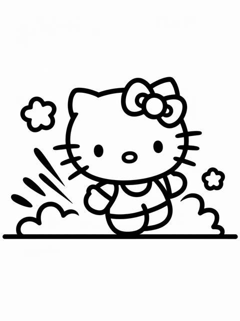 Simple black and white hello kitty coloring page, featuring the iconic character