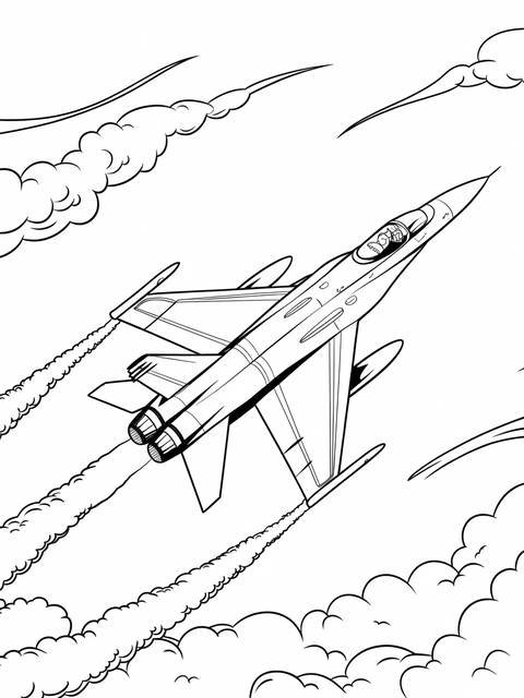 Line art of a jet performing aerobatics at an airshow, with contrails