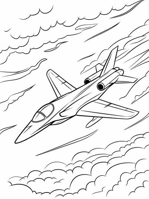 Line drawing of a sleek jet soaring through clouds; cover art