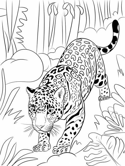 Jaguar stealthily prowling through a jungle environment, ready to hunt
