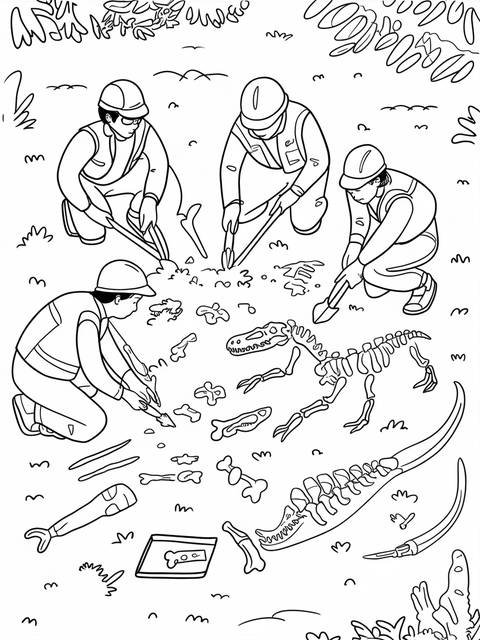 Paleontologists excavating a dinosaur fossil in a scene reminiscent of jurassic park