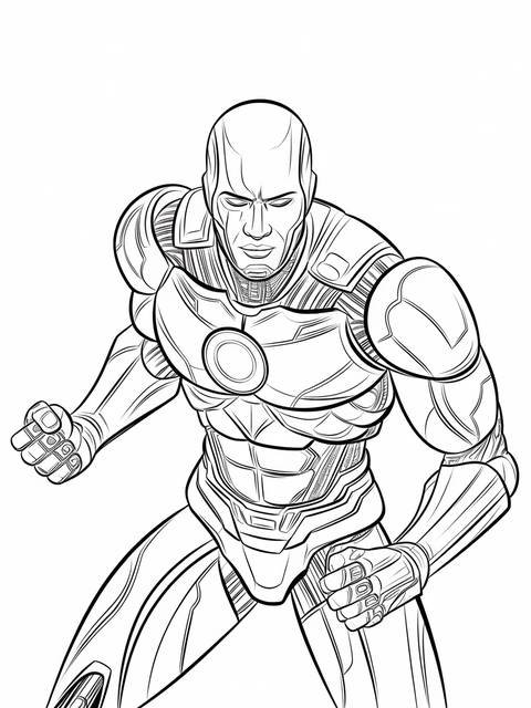 Line art of justice league's cyborg in a heroic pose, ready for action