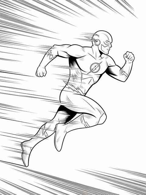 The flash in mid-run, a justice league member, with speed lines in the background