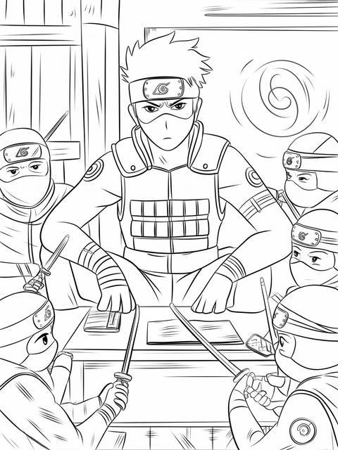 Kakashi teaching a group of young ninjas, as depicted in a coloring page