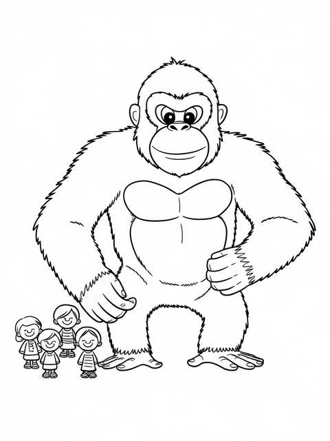 King kong cartoon with children; a friendly gorilla and a group of kids