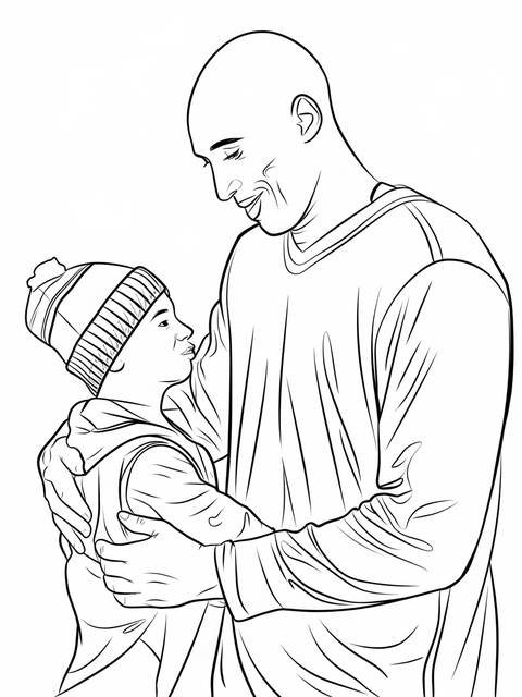 Line art of kobe bryant embracing a young fan, a heartwarming moment