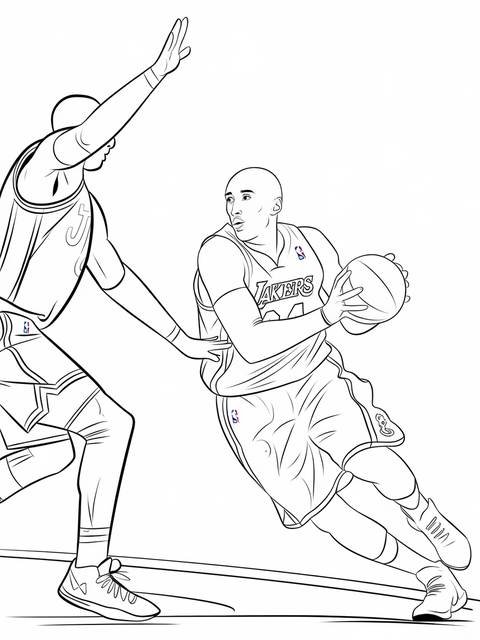 Kobe bryant, basketball player, dribbling the ball, with an opponent defending