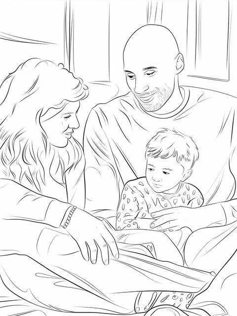 Kobe bryant with his family, a coloring page depicting interaction and togetherness